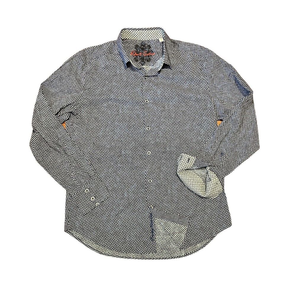 Robert Graham Shirt Medium Blue Geometric Cotton Button Up Long Sleeve Flip Cuff